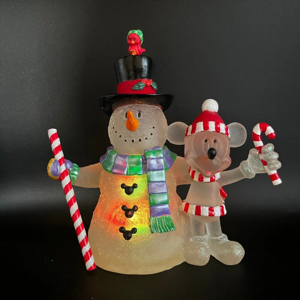 Disney Snowman Mickey Mouse Christmas Figurine Frosted Acrylic Holiday 6.75
